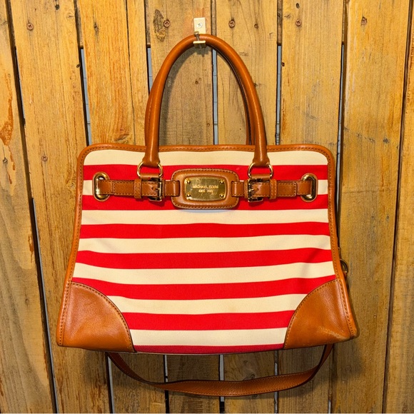 Micheal Kors Cancas And Leather Satchel - Picture 1 of 11